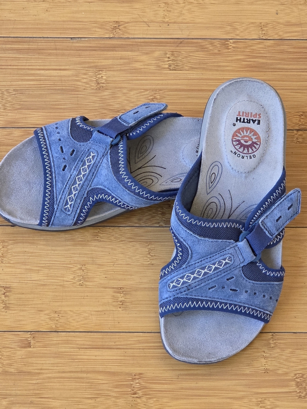 Earth Spirit Comfort Sandals Blue Leather Slides Gelron Cushion 7
